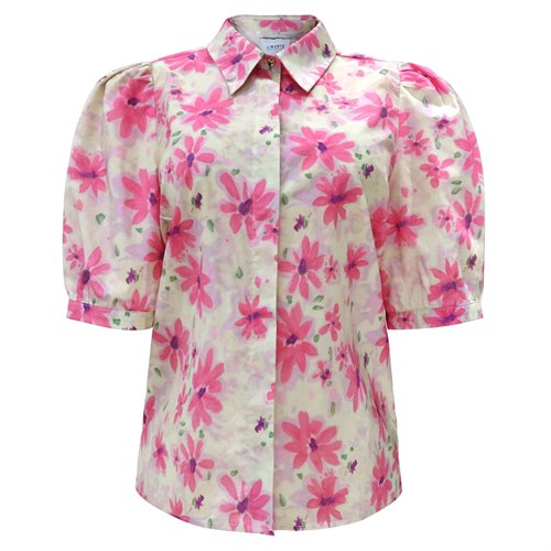 Liberté Flora Kortærmet Skjorte med pink Blomster, Akvarel